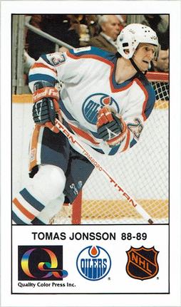 1988-89 Edmonton Oilers Action Magazine Tenth Anniversary Commemerative #149 Tomas Jonsson Front