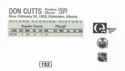 1988-89 Edmonton Oilers Action Magazine Tenth Anniversary Commemerative #152 Don Cutts Back
