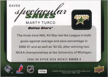 2008-09 Upper Deck - Spectacular Saves #SAVE6 Marty Turco Back
