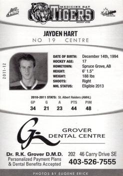 2011-12 Medicine Hat Tigers (WHL) #NNO Jayden Hart Back