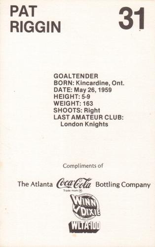 1979-80 Coca-Cola Atlanta Flames #NNO Pat Riggin Back