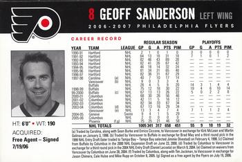2006-07 Philadelphia Flyers Postcards #23 Geoff Sanderson Back