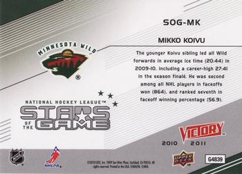 2010-11 Upper Deck Victory - Stars of the Game #SOG-MK Mikko Koivu Back