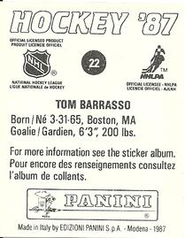 1987-88 Panini Stickers #22 Tom Barrasso Back