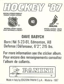 1987-88 Panini Stickers #40 Dave Babych Back