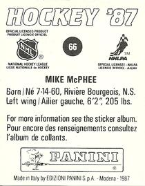 1987-88 Panini Stickers #66 Mike McPhee Back
