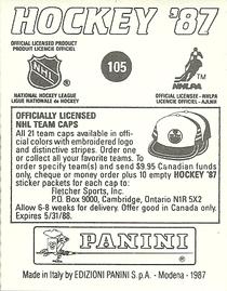 1987-88 Panini Stickers #105 New York Rangers Logo Back