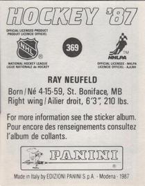 1987-88 Panini Stickers #369 Ray Neufeld Back