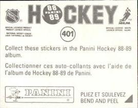 1988-89 Panini Stickers #401 Mario Lemieux Back