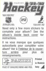 1989-90 Panini Stickers #312 Tom Barrasso Back