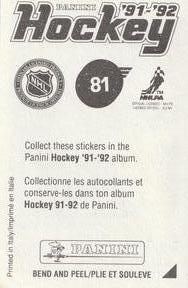 1991-92 Panini Stickers #81 Kelly Hrudey Back