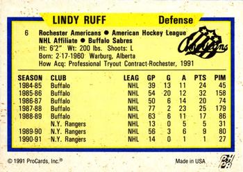 1991-92 ProCards AHL/IHL/CoHL #6 Lindy Ruff Back