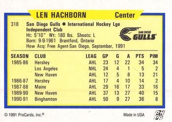 1991-92 ProCards AHL/IHL/CoHL #318 Len Hachborn Back