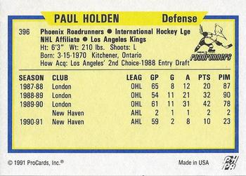 1991-92 ProCards AHL/IHL/CoHL #396 Paul Holden Back
