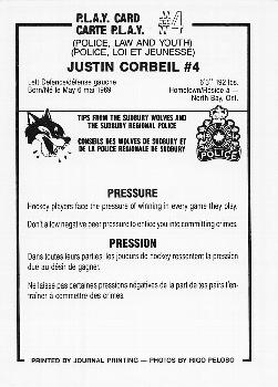 1986-87 Sudbury Wolves (OHL) Police #4 Justin Corbeil Back