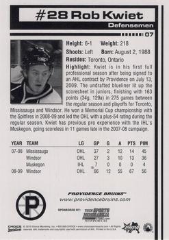 2009-10 Choice Providence Bruins (AHL) #7 Rob Kwiet Back
