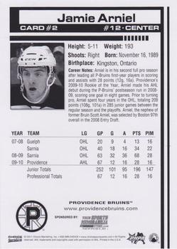 2010-11 Choice Providence Bruins (AHL) #2 Jamie Arniel Back