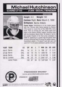 2010-11 Choice Providence Bruins (AHL) #10 Michael Hutchinson Back