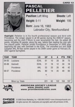 2007-08 Choice Providence Bruins (AHL) #13 Pascal Pelletier Back