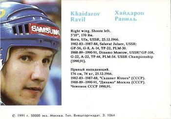 1991-92 Red Ace Russian Stars #NNO Ravil Khaidarov Back