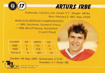 1991-92 Tri-Globe Magnificent Five #17 Arturs Irbe Back