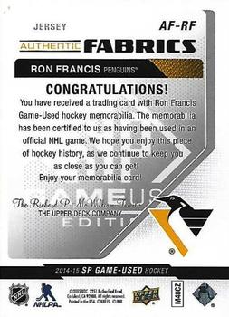 2014-15 SP Game Used - Authentic Fabrics #AF-RF Ron Francis Back