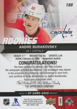 2014-15 SP Game Used - Autographs Blue #188 Andre Burakovsky Back