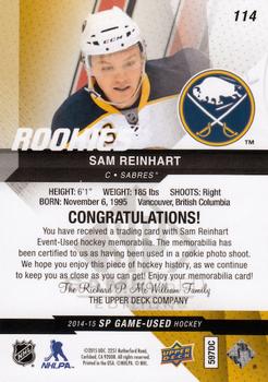 2014-15 SP Game Used - Gold Jerseys #114 Sam Reinhart Back