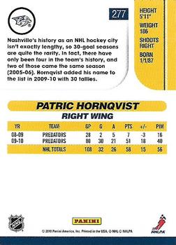 2010-11 Score #277 Patric Hornqvist  Back