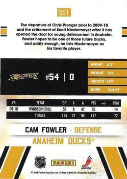 2010-11 Score #551 Cam Fowler  Back