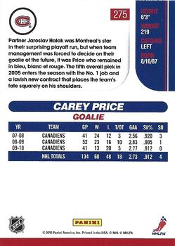 2010-11 Score - Glossy #275 Carey Price  Back