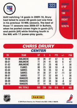 2010-11 Score - Glossy #323 Chris Drury  Back