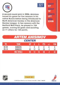 2010-11 Score - Glossy #327 Artem Anisimov  Back