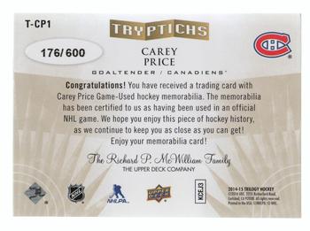 2014-15 Upper Deck Trilogy - Tryptichs #T-CP1 Carey Price Back
