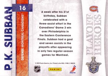 2010-11 Score - Playoff Heroes #16 P.K. Subban Back