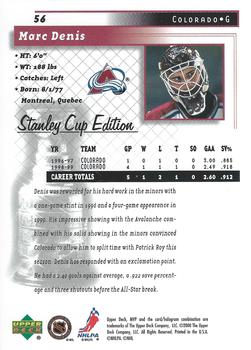 1999-00 Upper Deck MVP Stanley Cup Edition #56 Marc Denis Back