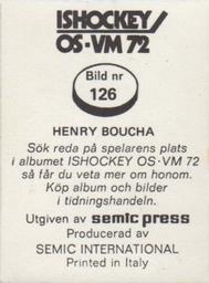 1972 Semic Ishockey OS-VM (Swedish) Stickers #126 Henry Boucha Back