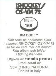 1972 Semic Ishockey OS-VM (Swedish) Stickers #168 Jim Dorey Back