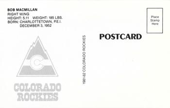1981-82 Colorado Rockies Postcards #NNO Bob MacMillan Back
