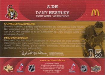 2008-09 Upper Deck McDonald's - Autographs #A-DH Dany Heatley  Back