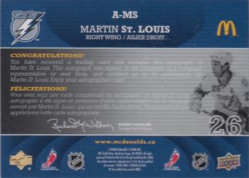 2008-09 Upper Deck McDonald's - Autographs #A-MS Martin St. Louis  Back