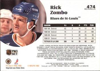 1991-92 Pro Set French #474 Rick Zombo Back