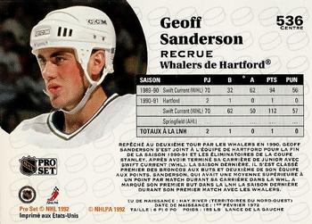 1991-92 Pro Set French #536 Geoff Sanderson Back