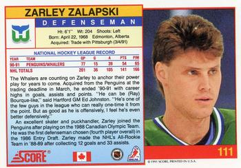 1991-92 Score Canadian English #111 Zarley Zalapski Back