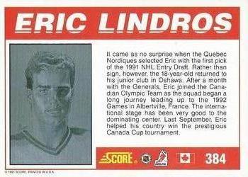 1991-92 Score Canadian English #384 Eric Lindros Back