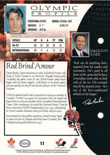 1997 Esso Olympic Hockey Heroes #11 Rod Brind'Amour Back