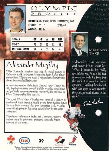 1997 Esso Olympic Hockey Heroes #39 Alexander Mogilny Back