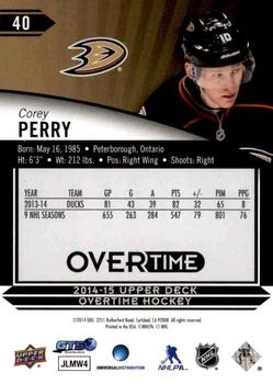 2014-15 Upper Deck Overtime - Blue #40 Corey Perry Back