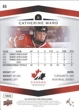 2014 Upper Deck Team Canada Juniors #86 Catherine Ward Back