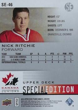 2014 Upper Deck Team Canada Juniors - Special Edition #SE-46 Nick Ritchie Back